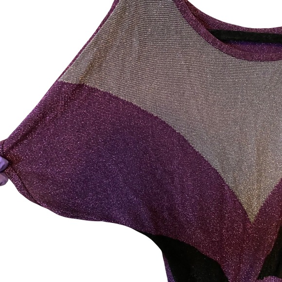 CENIT Knit Sparkly V Chevron Dolman Sleeve Sweater Top Purple Silver Black M - Picture 5 of 10